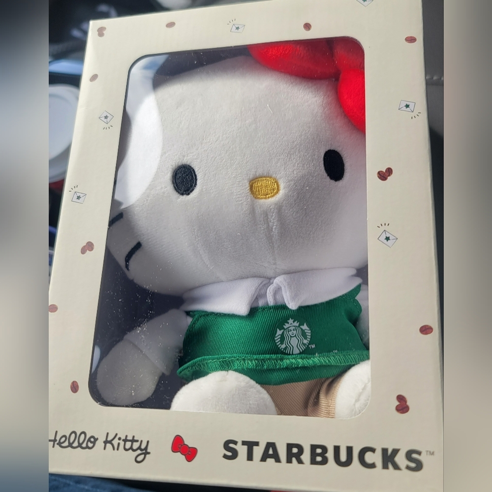 Starbucks Hello Kitty Plush with Red Bow and Green Apron Bew In Box